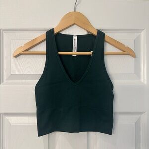 Athleta Aurora Ribbed V-Neck Cropped Tank Top in Dark Green